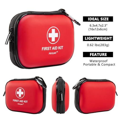 Atickyaid Mini First Aid Kit - 120 Piece Small Waterproof Hard Shell Medical Kit for Car, Home, Office, Travel, Camping, Sports, Outdoor, School - Emergency First Aid Supplies and Survival Kit