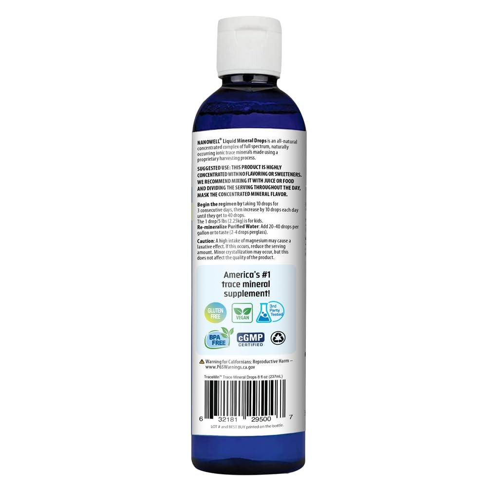 NANOWELL Liquid Mineral Drops - Trace Mineral Supplement | Full Spectrum Minerals | Ionic Liquid Magnesium, Chloride, Potassium | Low Sodium | Energy, Electrolytes, Hydration | 96 Day Supply, 8 fl oz