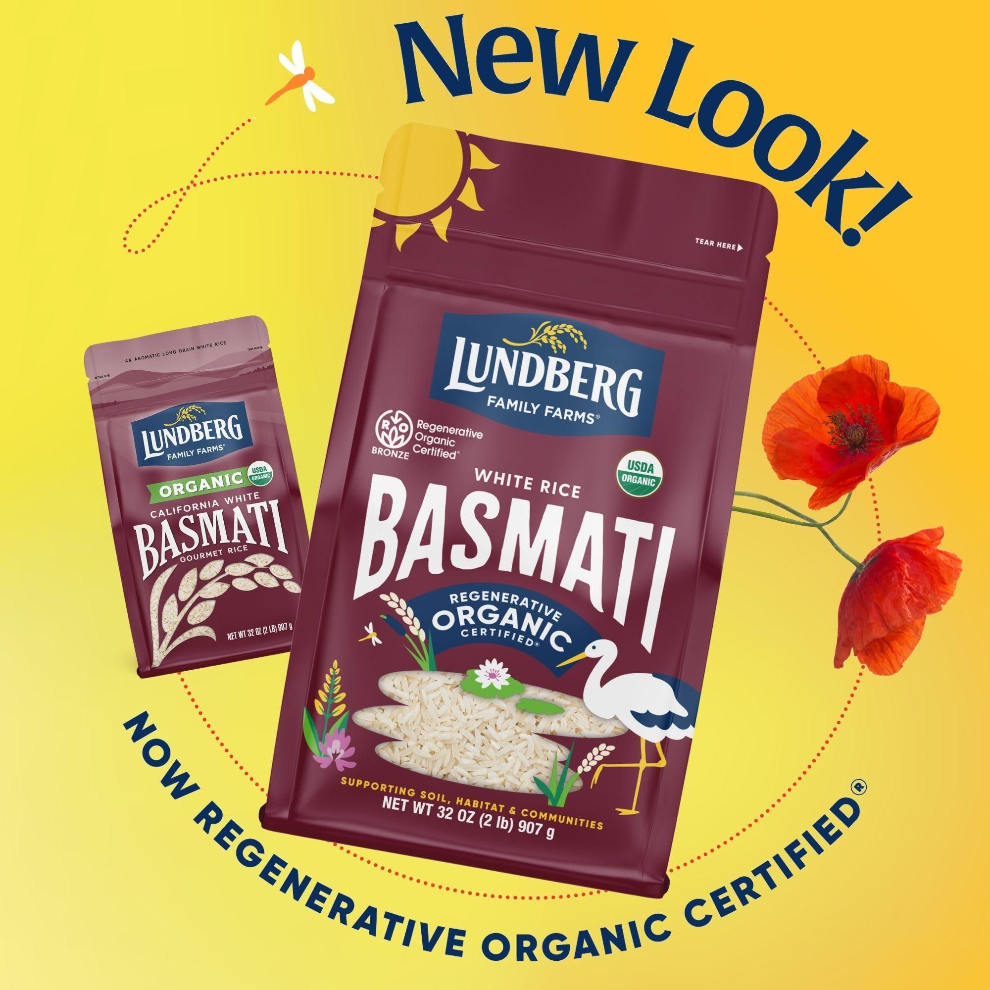 Lundberg Lundberg White Basmati Rice, Regenerative Organic Certified, 3-Pack Non-Sticky, Fluffy & Aromatic Long-Grain Rice, Responsibly Grown in California, 32 Oz Ea