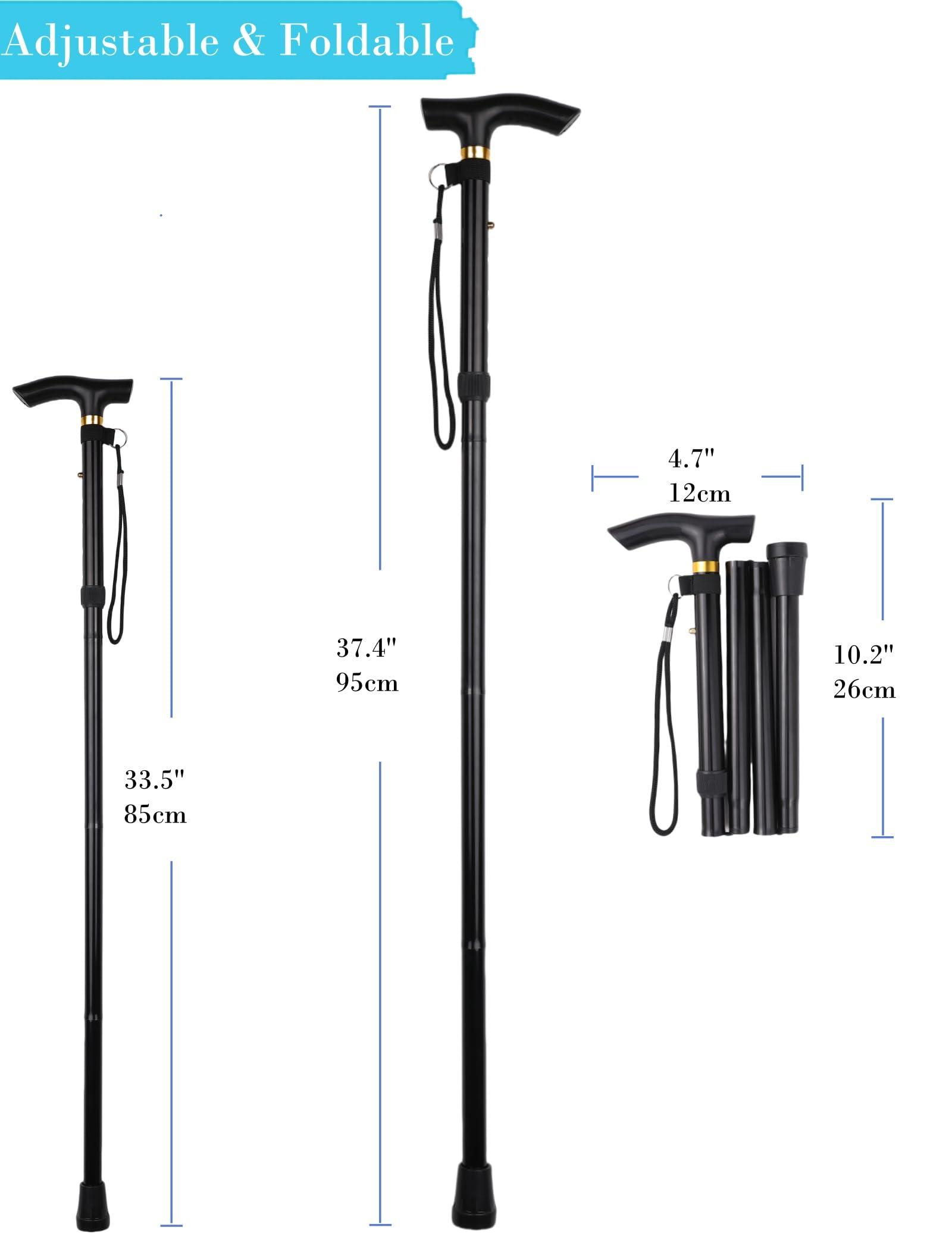 COMFKEY Comfkey Folding Lightweight Walking Stick - Adjustable Aluminum Metal Collapsible Travel Cane with Non-Slip Rubber Base (Black)