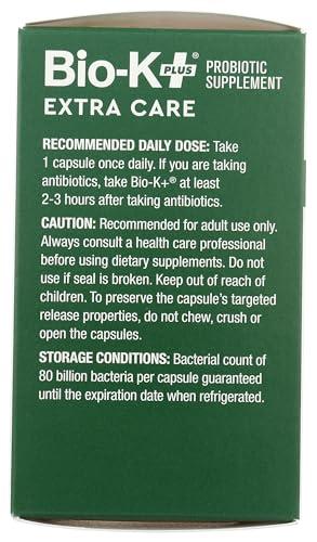 BIO-K PLUS Bio-K + Extra Care Probiotic Supplement Capsules for Adult Men and Women, 80 Billion Active Bacteria, Promotes Immune System Health - Vegan & Gluten-Free Delayed Release, 20 Capules/Box