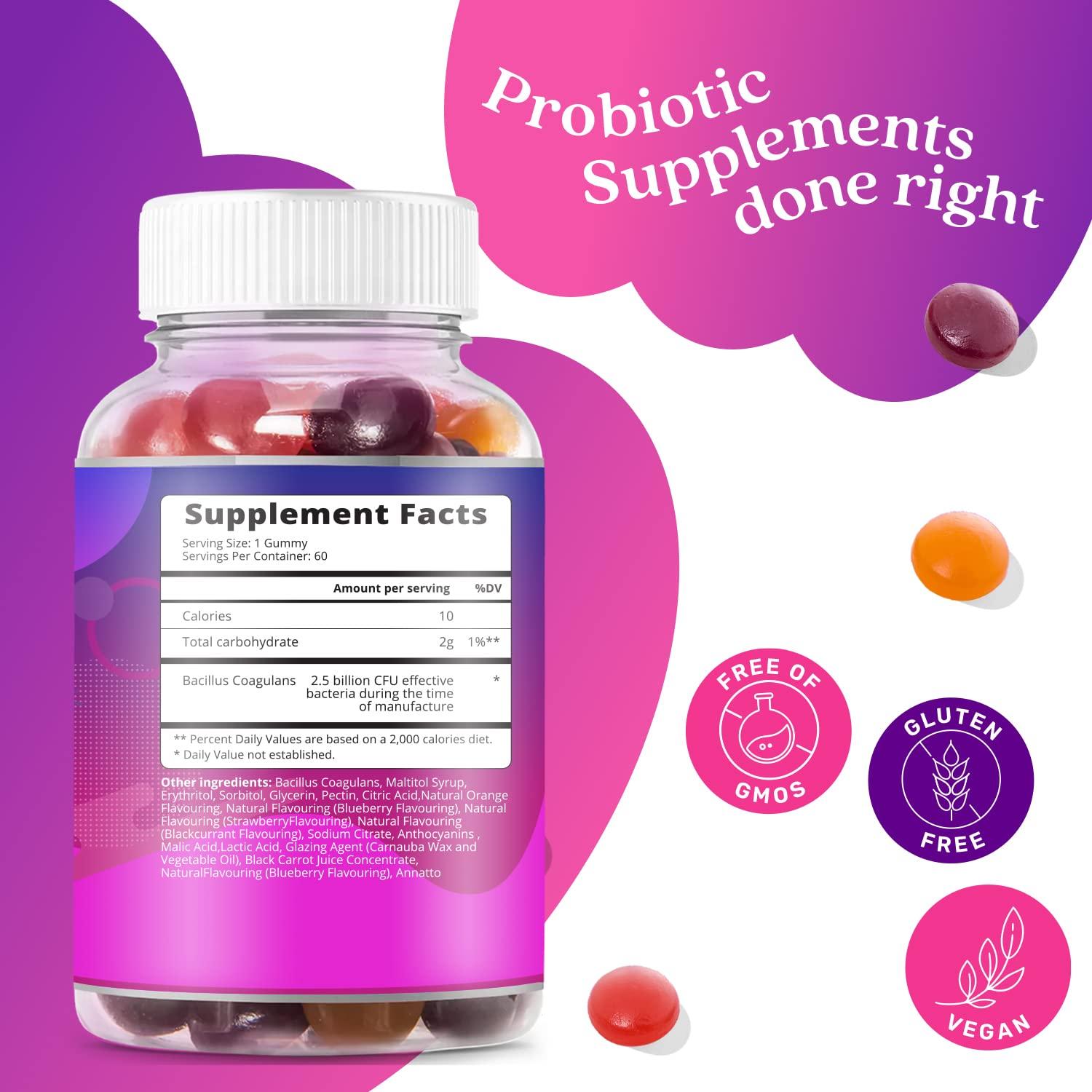 BeLive BeLive Probiotic Gummies - Probiotics with 5 Billion CFUs for Digestive Health, Men, Women & Kids - for Immune Support, Sugar Free & Vegan | 60 Ct – Blueberry, Strawberry & Orange