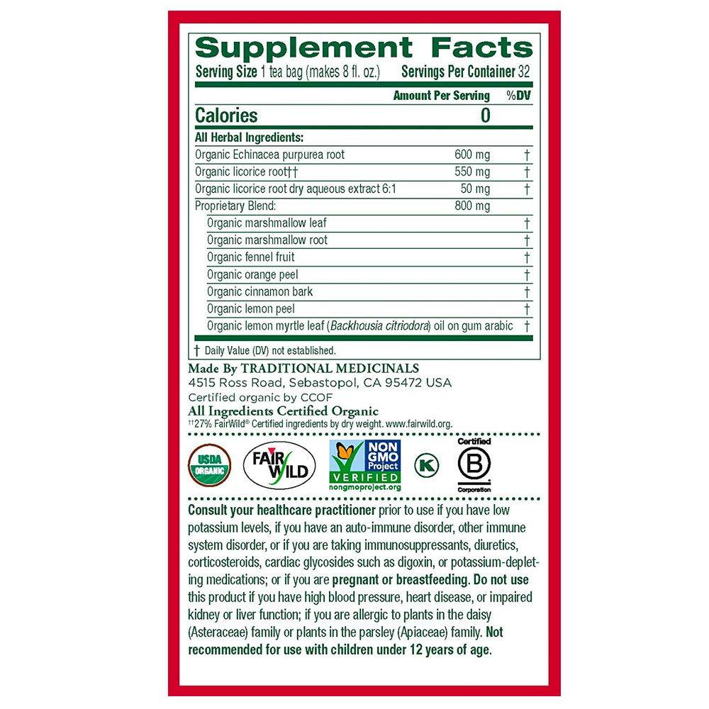 Traditional Medicinals Traditional Medicinals Organic Lemon Echinacea Throat Coat Herbal Tea - 16 Tea Bags