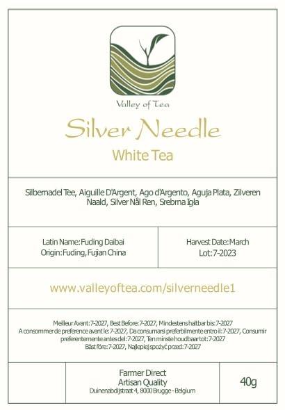 Valley of Tea Silver Needle White Tea - 100 Procent Pure Buds - Baihao Yinzhen Chinese Silver Tip Bai Hao Yin Zhen - White Tea Silver Bai Hao Yin Zhen Tea White Needle Tea Silver Needle Tea Bai Tea White Tip 40g