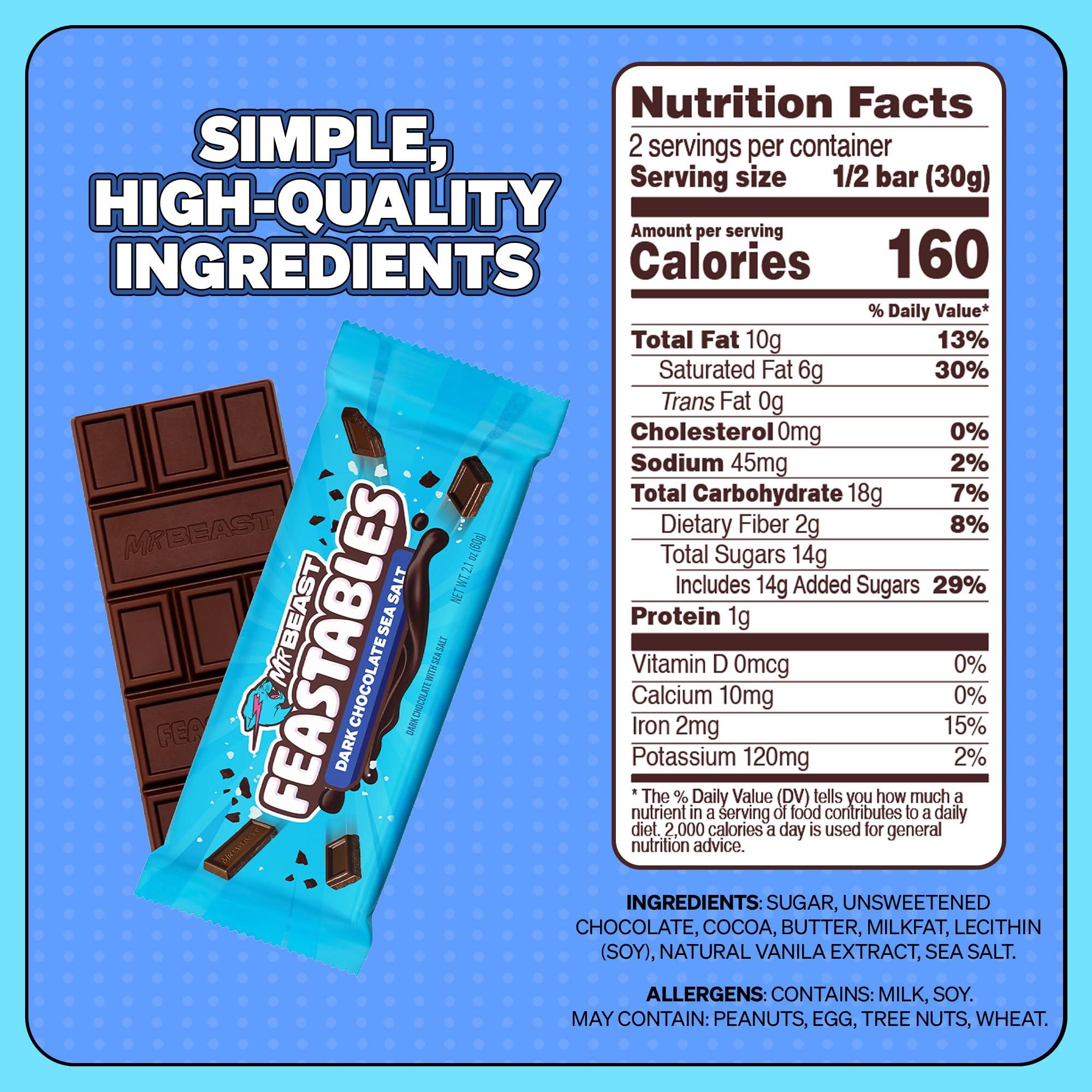 Feastables Feastables by MrBeast Dark Chocolate with Sea Salt KING Size Chocolate Bar, 2.1oz (60g), 10 count