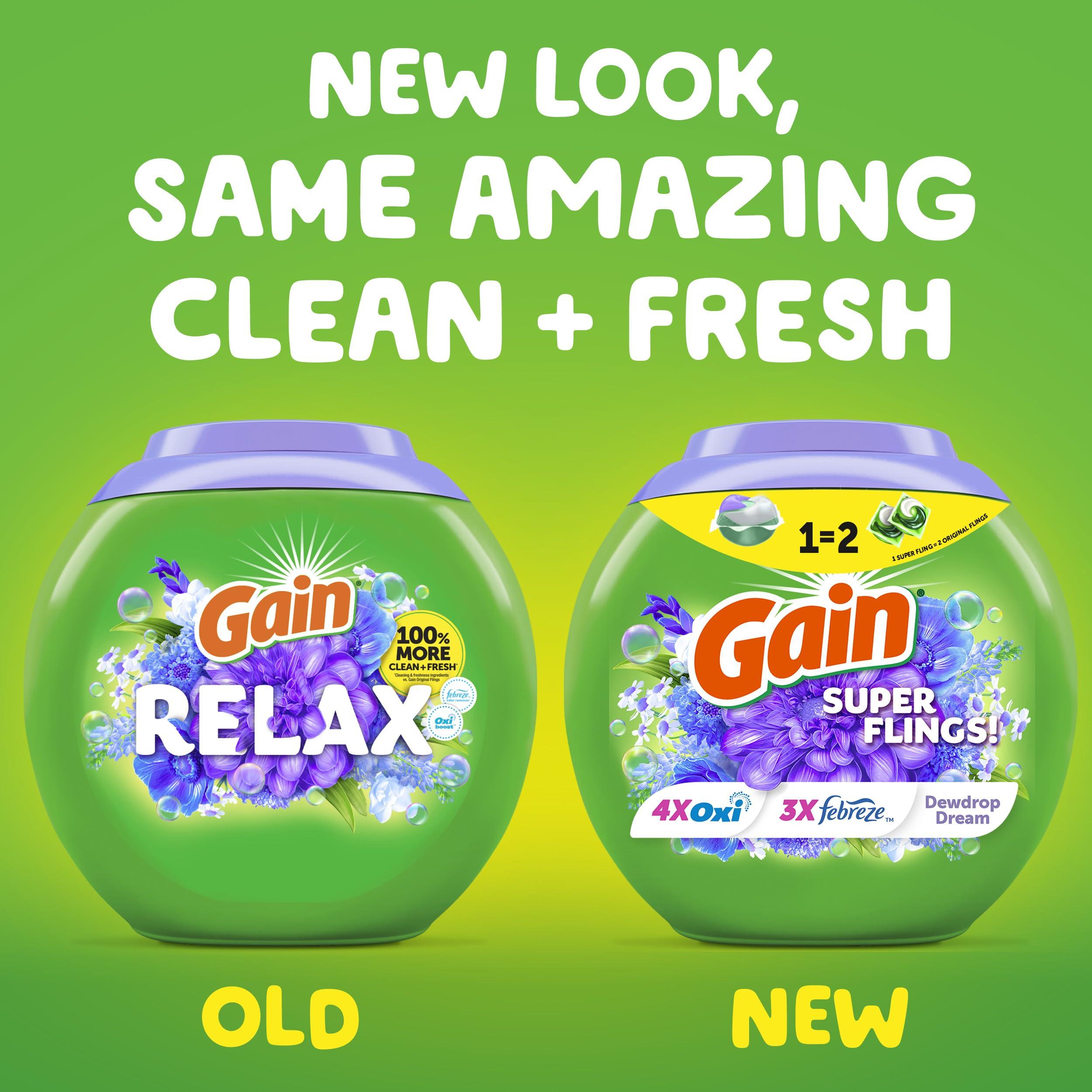 Gain Gain Super Sized Flings Laundry Detergent Pacs, 45 Count, Dewdrop Dream Scent