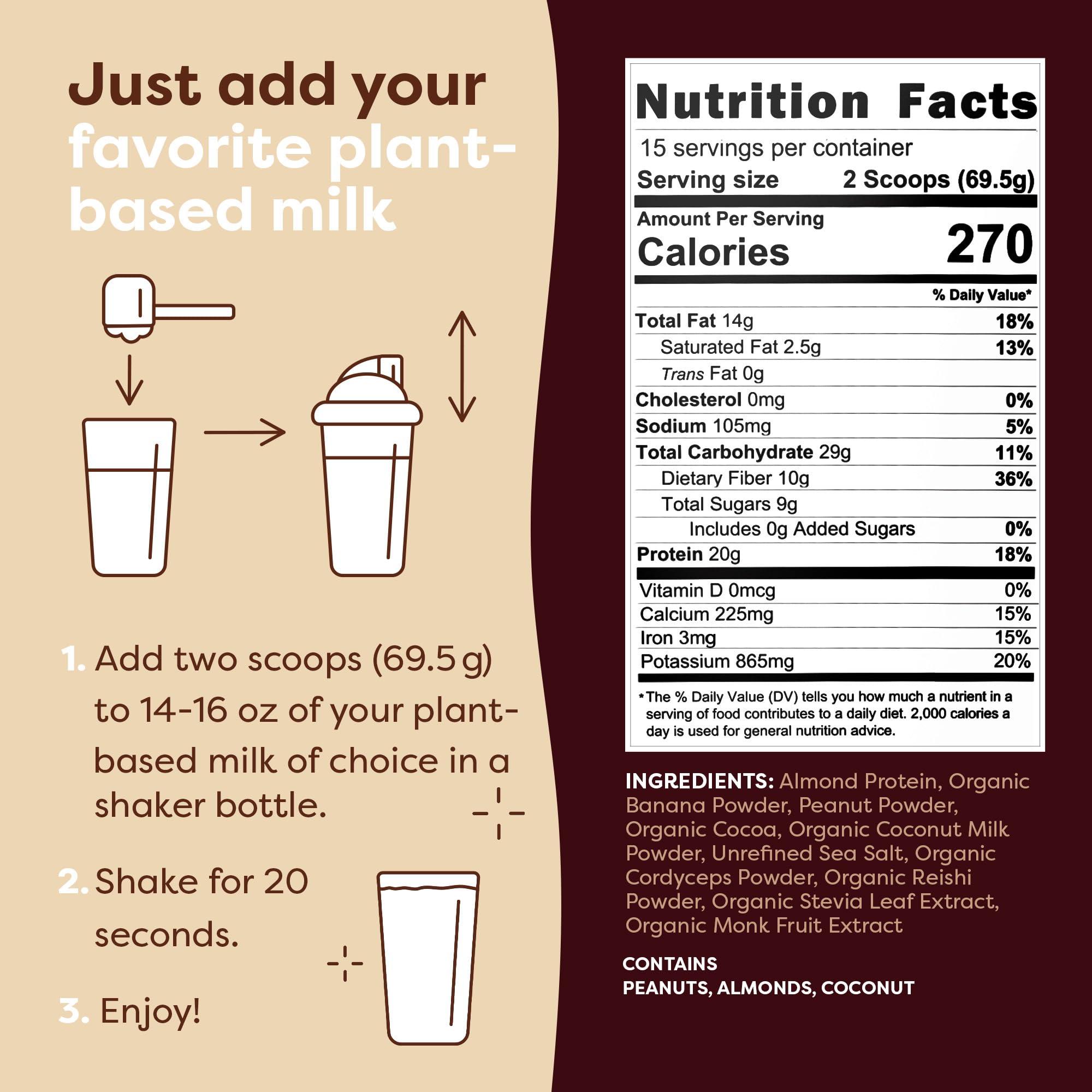 FlavCity FlavCity All-In-One Vegan Protein Powder Smoothie, Chocolate Peanut Butter - Plant-Based Pre-Workout Meal Replacement Shake for Women & Men Made with 20g of Almond Protein - Gluten Free & Dairy-Free
