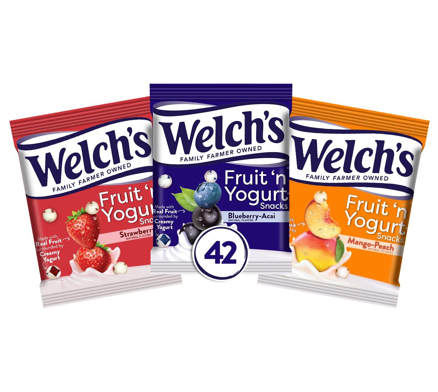 Welch\'s Welch\'s Fruit Snacks, Fruit \'n Yogurt Variety Pack, Strawberry, Blueberry Acai, Mango Peach, Bulk Pack, Individual Single Serve 0.7 oz Bags (Pack of 42)