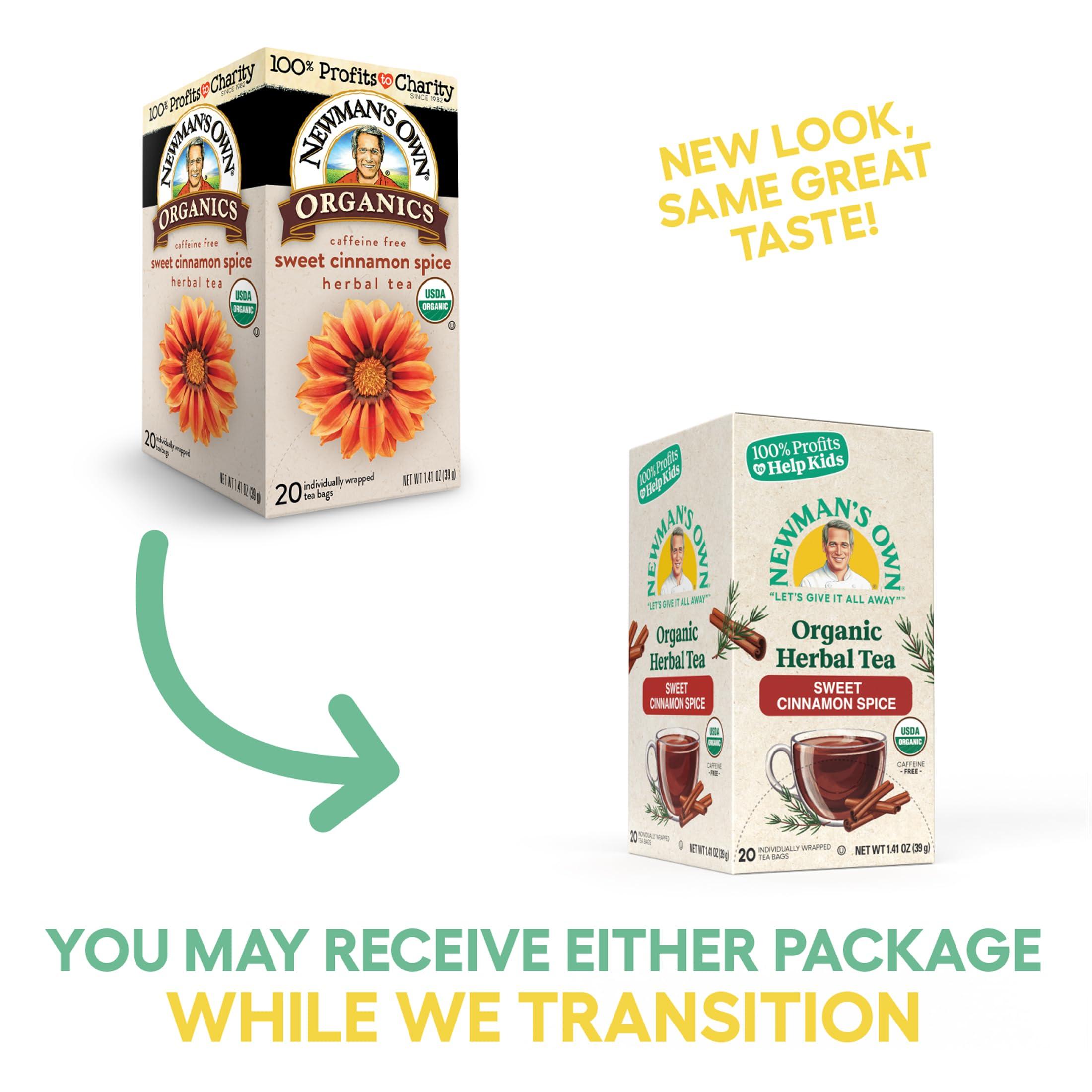 Newman's Own Newman's Own Organic Sweet Cinnamon Spice Herbal Tea with Rooibos Tea with Organic Ginger 20 Individually Wrapped Tea Bags Per Box (Pack of 2) USDA Certified and Kosher Cinnamon Tea Caffeine-Free