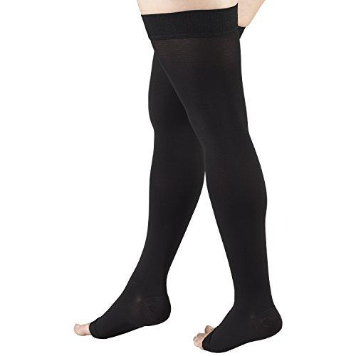 Truform Truform Compression 20-30 mmHg Thigh High Open Toe Dot Top Stockings Black, X-Large, 2 Count