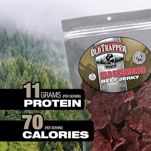 Old Trapper Old Trapper Beef Jerky, Old-Fashioned 10-Ounce Bag, Tender Meat Snacks for Lunches or Between Meals, 11 Grams of Protein, Zero Grams of Fat, and 70 Calories per Ounce (Pack of One)