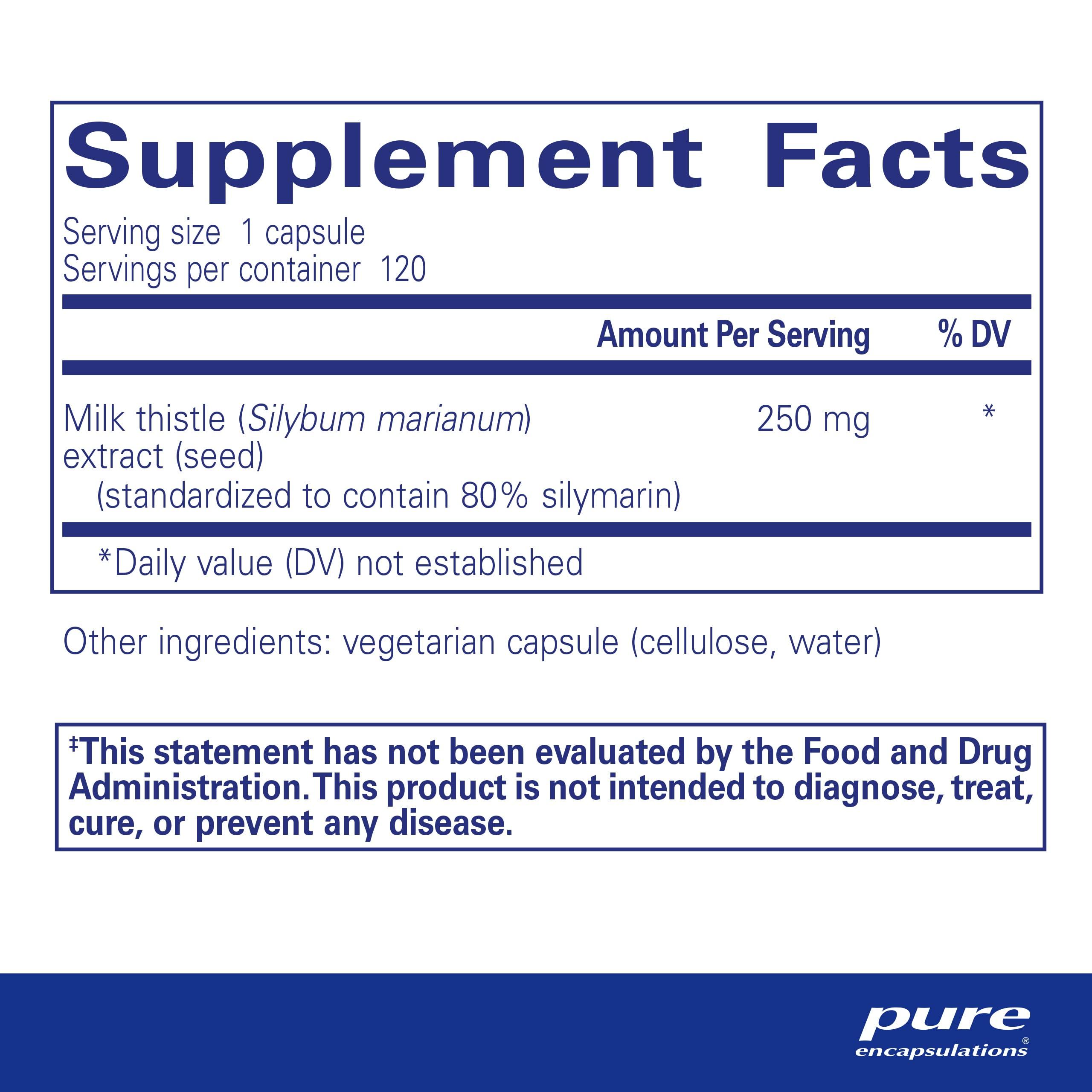 Pure Encapsulations Pure Encapsulations Silymarin - 250 mg Milk Thistle Per Capsule - Liver Health Support - Antioxidants Supplement - Non-GMO & Vegan - 120 Capsules
