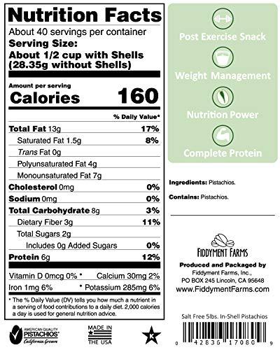 Fiddyment Farms Pistachios, In-Shell Salt Free, 5 Pound