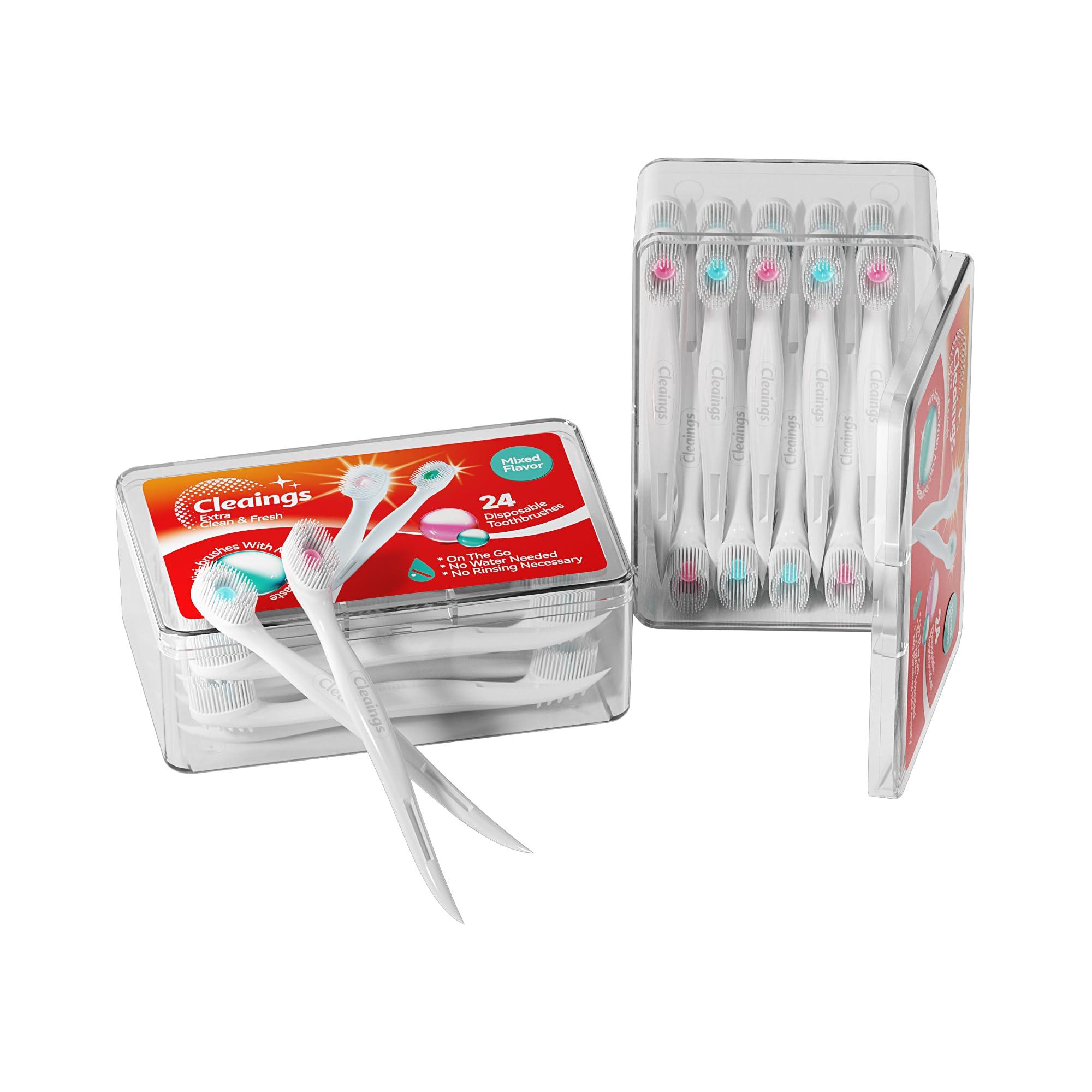 cleaings Mini Brushes-Disposable Toothbrushes with Cleaning Beads Toothpaste and Pick for Work or Travel, 24 Count-Mix FlavorPack of 1