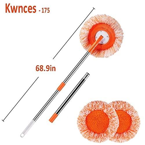 Kwnces Rotatable Adjustable Hardwood Floor Cleaning Mop,Long Handle Wall Mop with 2 Reusable Microfiber Pad for Cleaning Floor Kitchen Tile Walls Ceilings (Size : 68.9in)