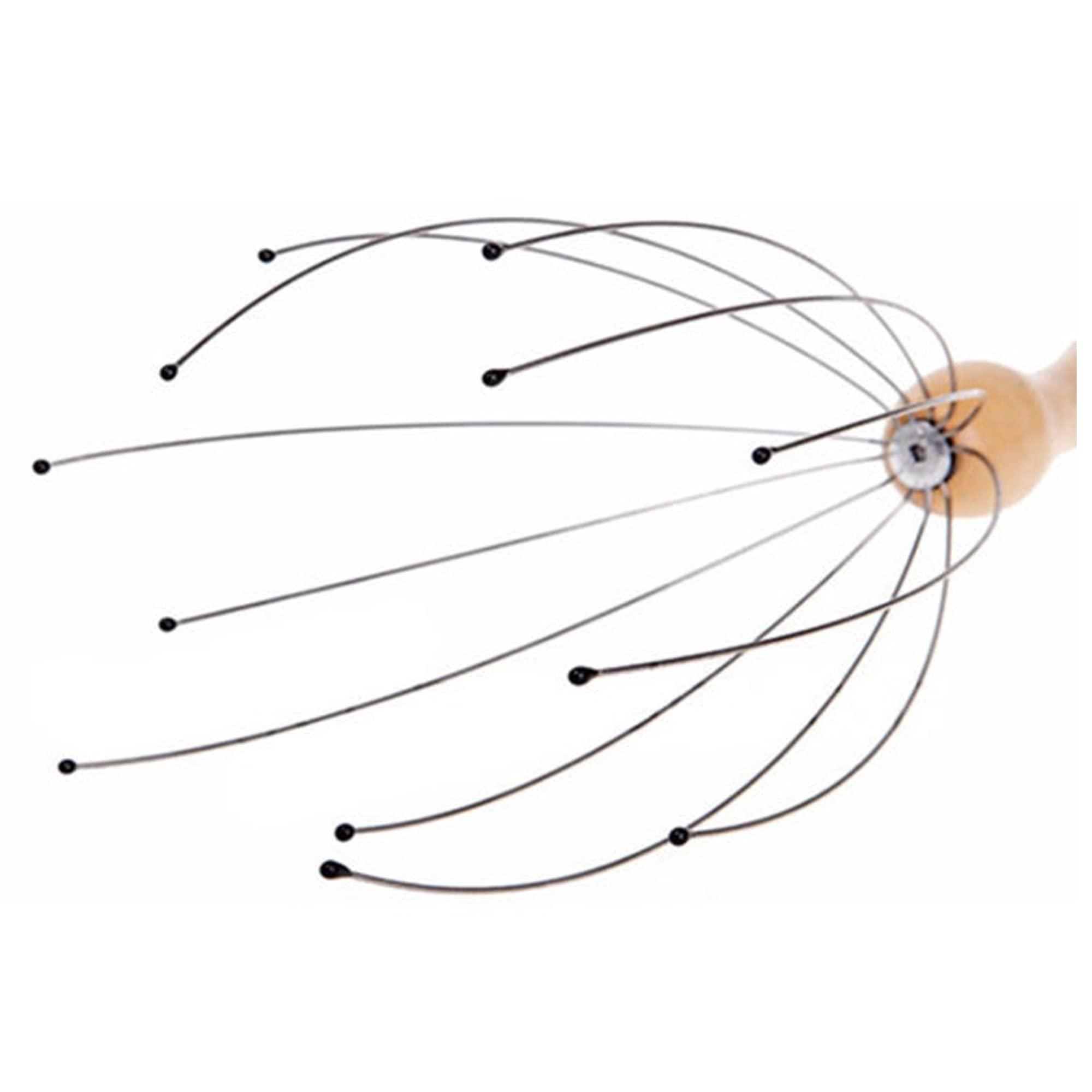 ABDJ 10inch Deluxe Comfort Portable Hand Held Scalp Head Massager Alleviate Stress Promotes Deep Relaxation Light Weight Portable Scalp Massager, Wood Handle Silver