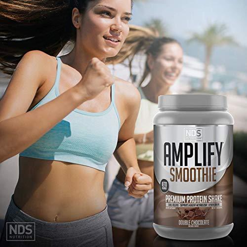 AMPLIFY AMPLIFY NDS Nutrition Smoothie Premium Whey Protein Powder Shake with Added Greens and Amino Acids - Build Lean Muscle, Gain Strength, Lasting Energy, and Lose Fat - Double Chocolate (30 Servings)