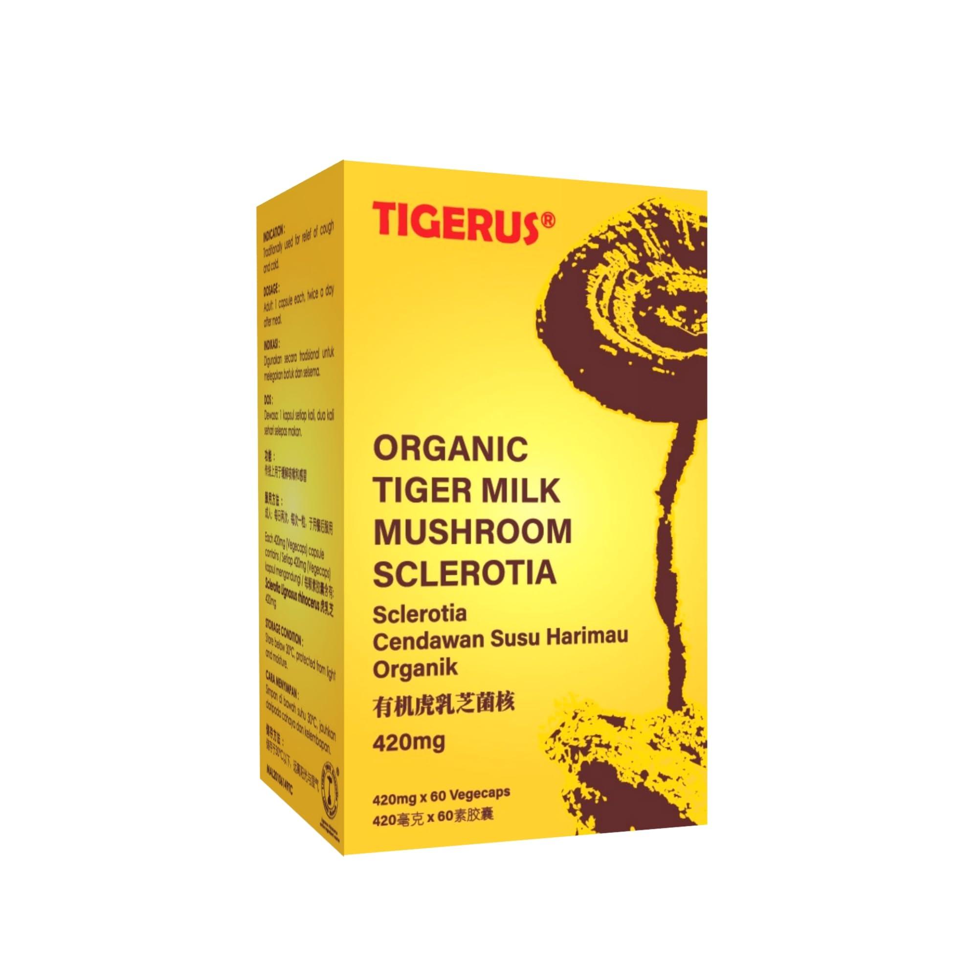 TIGERUS TIGERUS Tiger Milk Mushroom (LiGNO TM02 Lignosus rhinocerus Sclerotia) Malaysia, Lung Respiratory Immune Support 420mg x 60 vegecap