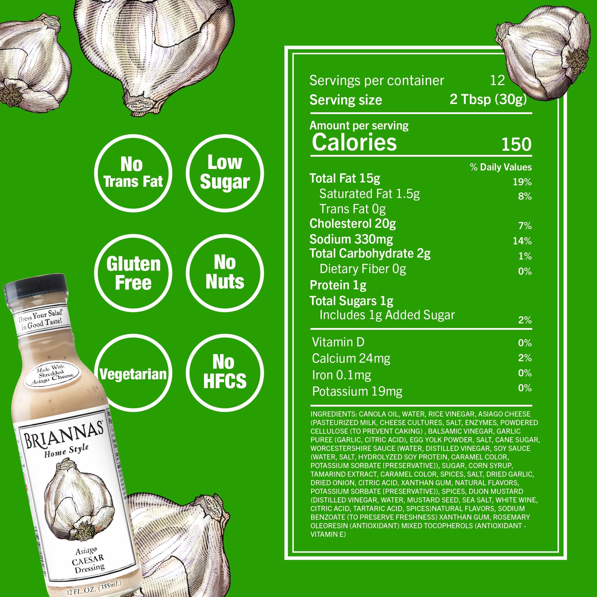 BRIANNAS RIANNAS - Home Style Asiago Caesar Dressing Fine Salad Dressing made with Premium Ingredients - Gluten Free & Low Sugar Dressing - 12 oz. Bottle