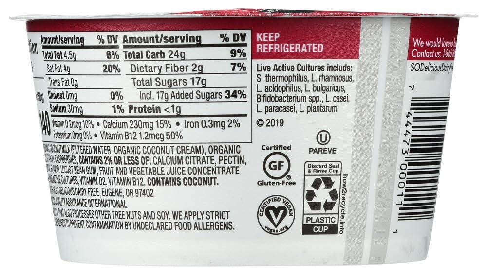 SO DELICIOUS So Delicious Dairy Free Coconut Milk Yogurt, Raspberry, 5.3 Ounce (Pack of 8)