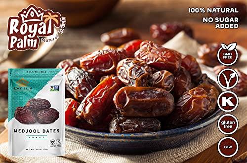 Royal Palm Premium Medjool Dates by Royal Palm 12oz Bag of Pitted Jumbo Dates Natural Sweetener and Fresh Dried Fruit Healthy Vegan Snack & Natural Energy Boost Non-GMO, Kosher Premium Date Fruit