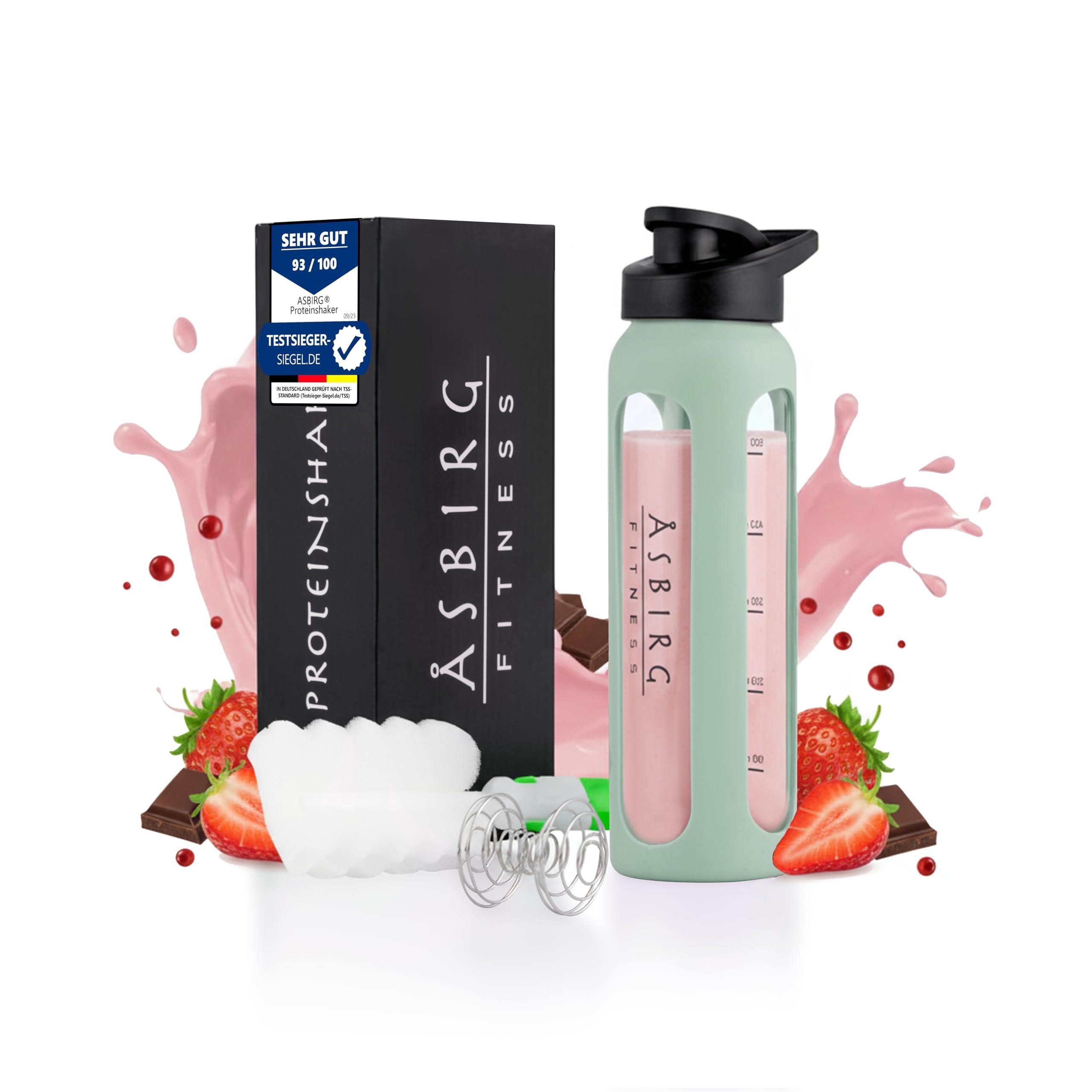 Asbirg Asbirg Fitness | Protein Shaker Made of Glass | Protein Shaker | Drinking Bottle | with Spiral Ball | Black (pastel green)