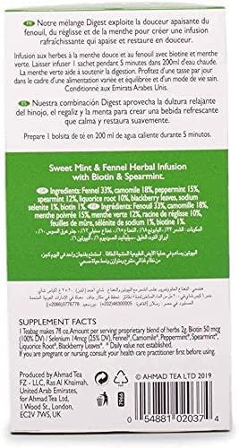 Ahmad Tea Ahmad Tea Herbal Tea, Sweet Mint, Fennel & Biotin \'Digest\' Natural Benefits Teabags, 20 ct (Pack of 6) - Decaffeinated & Sugar-Free