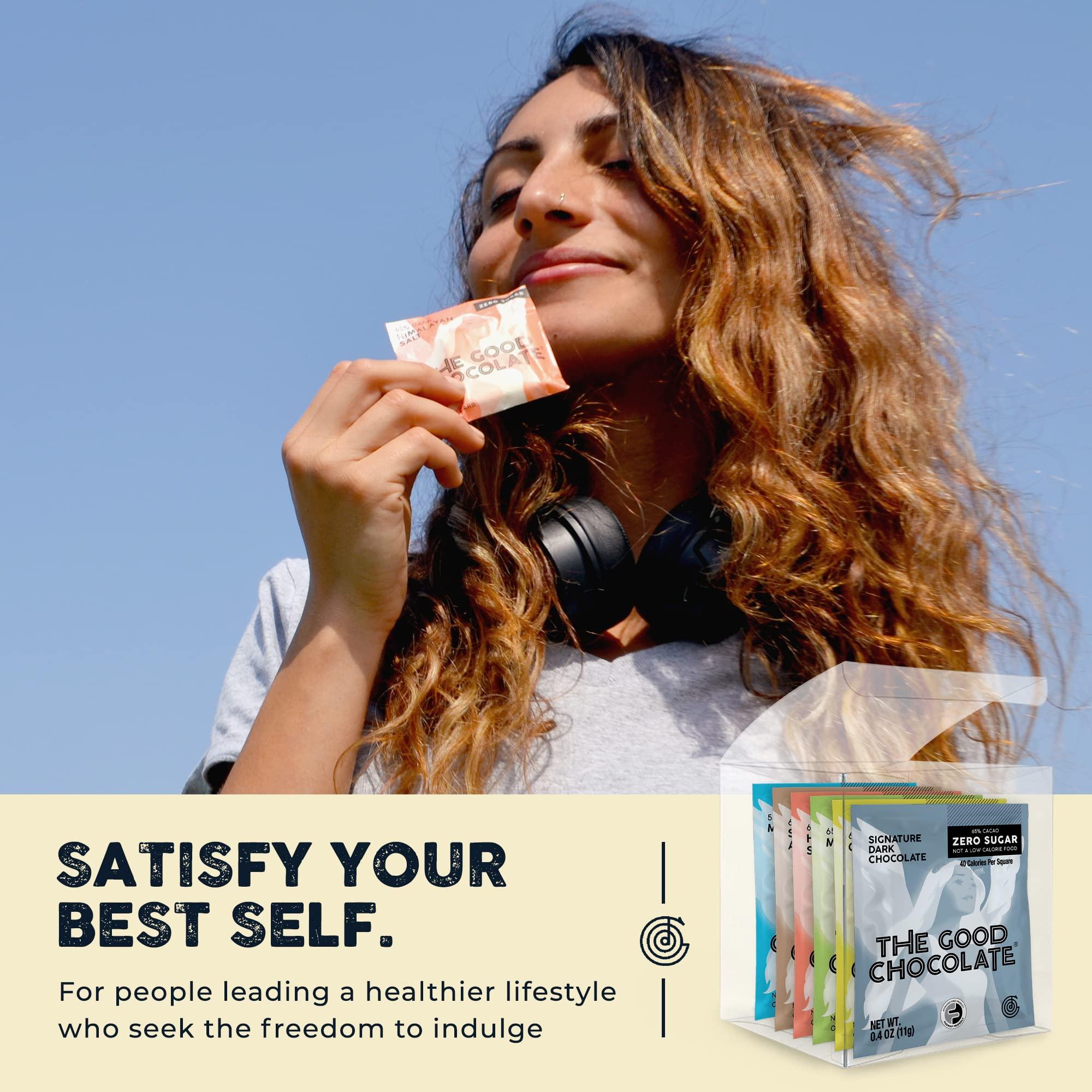 The Good Chocolate THE GOOD CHOCOLATE - Keto Chocolate Variety Pack with Zero Sugar & Lower Net Carb Snack - Keto Chocolate Bars offer Lower Calorie Chocolate Candy - Keto Snacks Low Carb - 6 Flavors, 18 Square Pack