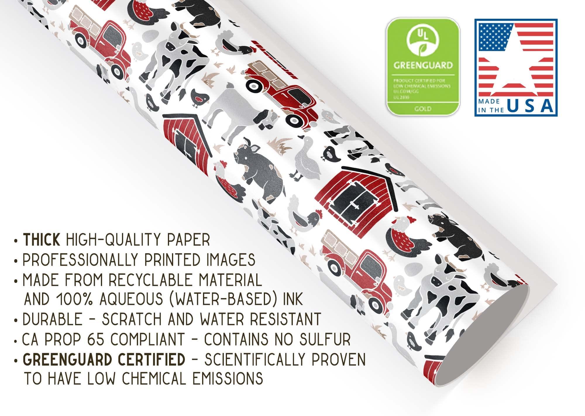 Generic Black White Red Barn Farm Animal Wrapping Paper Premium Barnyard Gift Wrap Party Shower Decoration (12 foot x 30 inch roll)