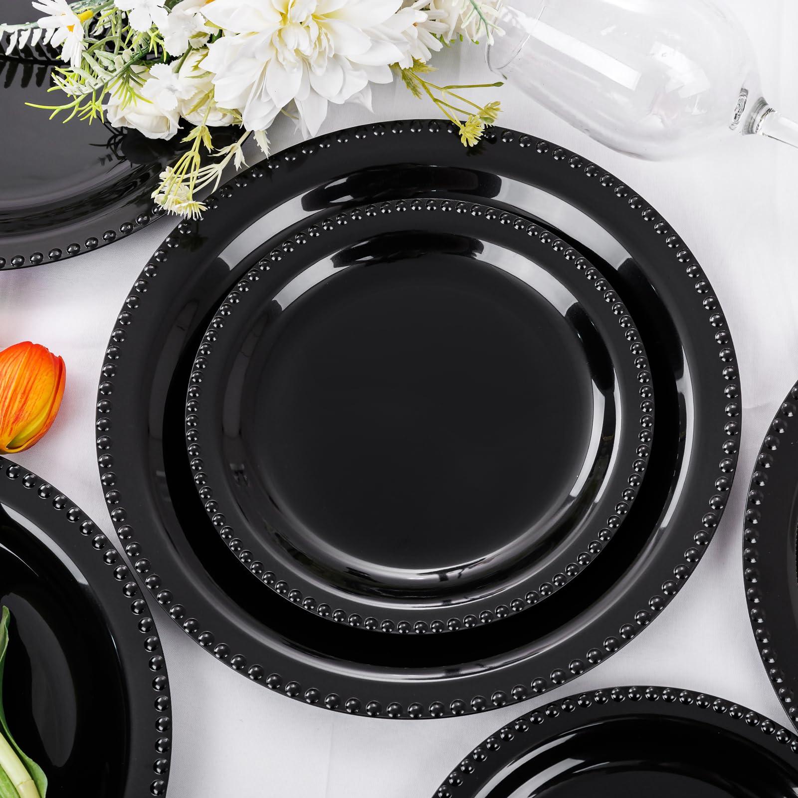 WELLIFE WELLIFE 60 PCS Black Plastic Plates, Heavy Duty Black Disposable Plates Including 30PCS 10.25\'\' Black Dinner Plates & 30PCS 7.5\'\' Black Dessert Plates -Black Disposable Plates for Party and Wedding