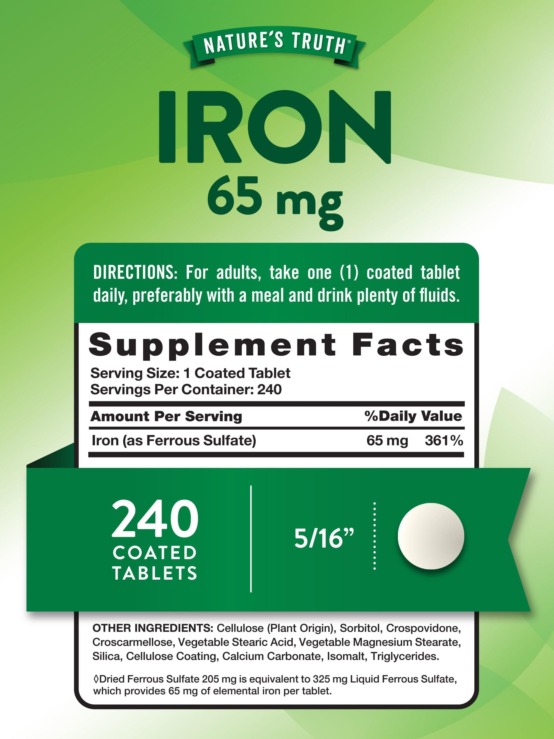 Nature\'s Truth Nature\'s Truth Iron Tablets 65mg | 240 Count | 325mg Ferrous Sulfate | Vegan, Non-GMO & Gluten Free Supplement