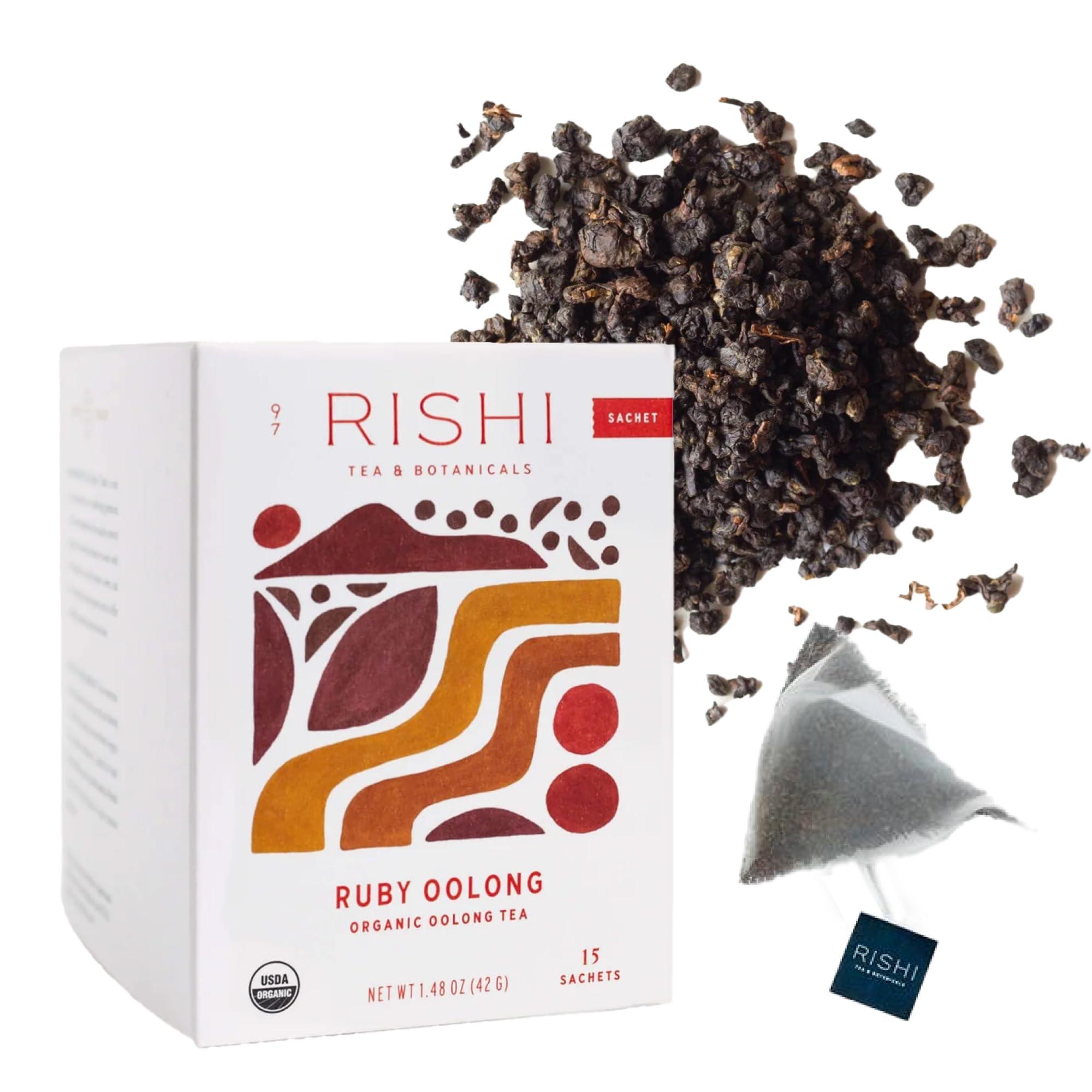 Rishi Tea Rishi Tea Ruby Oolong Tea - Organic Sachet Bags, Caffeinated Slow Baked Ball Rolled Oolong, Enjoy Hot or Iced - 15 Count (Pack of 1)