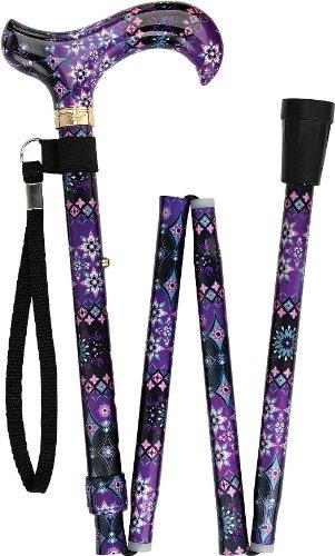 Royal RC Canes Pretty Purple Folding Adjustable Designer Derby Walking Cane with Engraved Collar