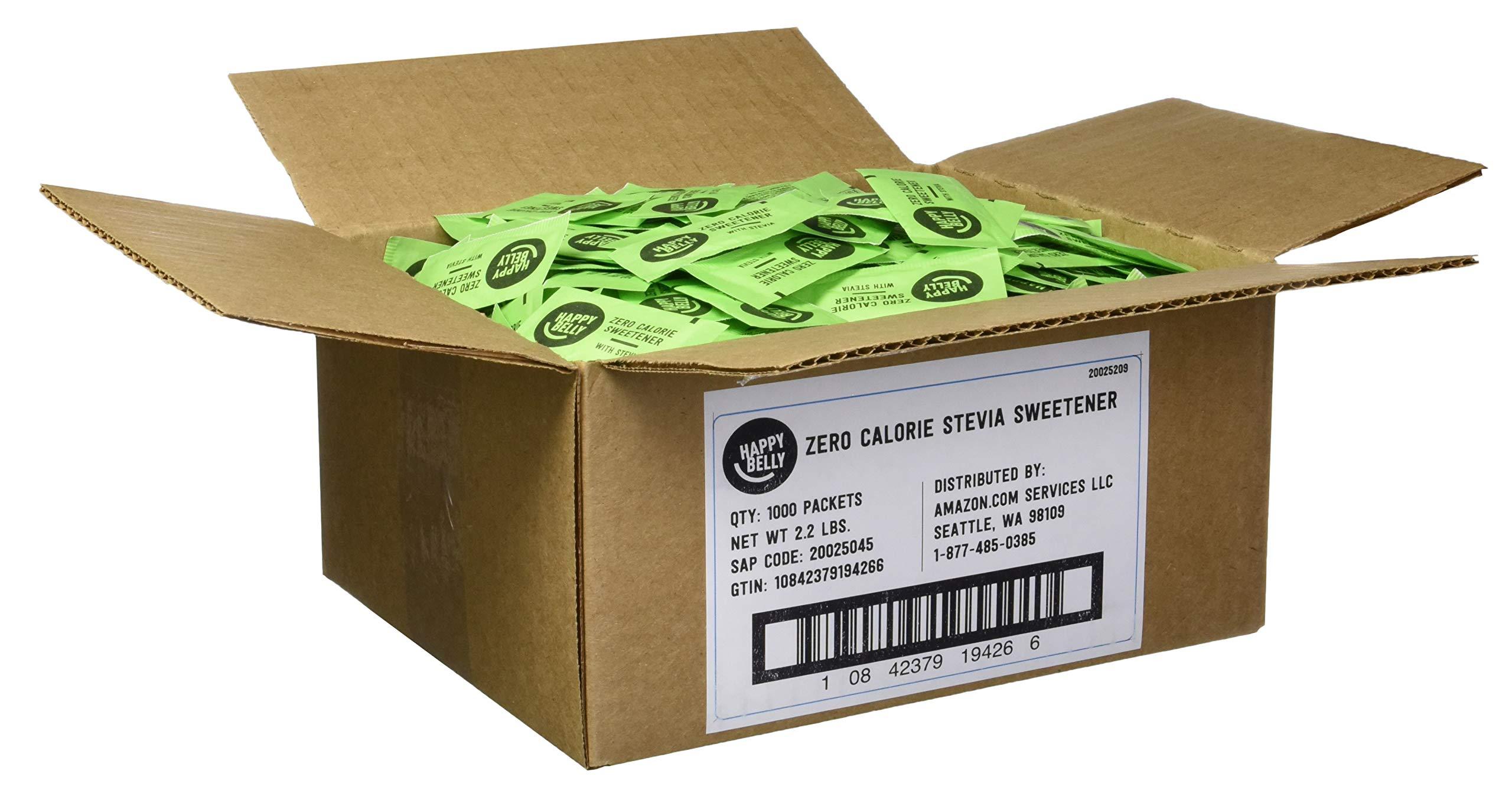 Happy Belly Amazon Brand - Happy Belly Zero Calorie Stevia Sweetener powder Packet, 1000 Count, 2.2 pound (Pack of 1)