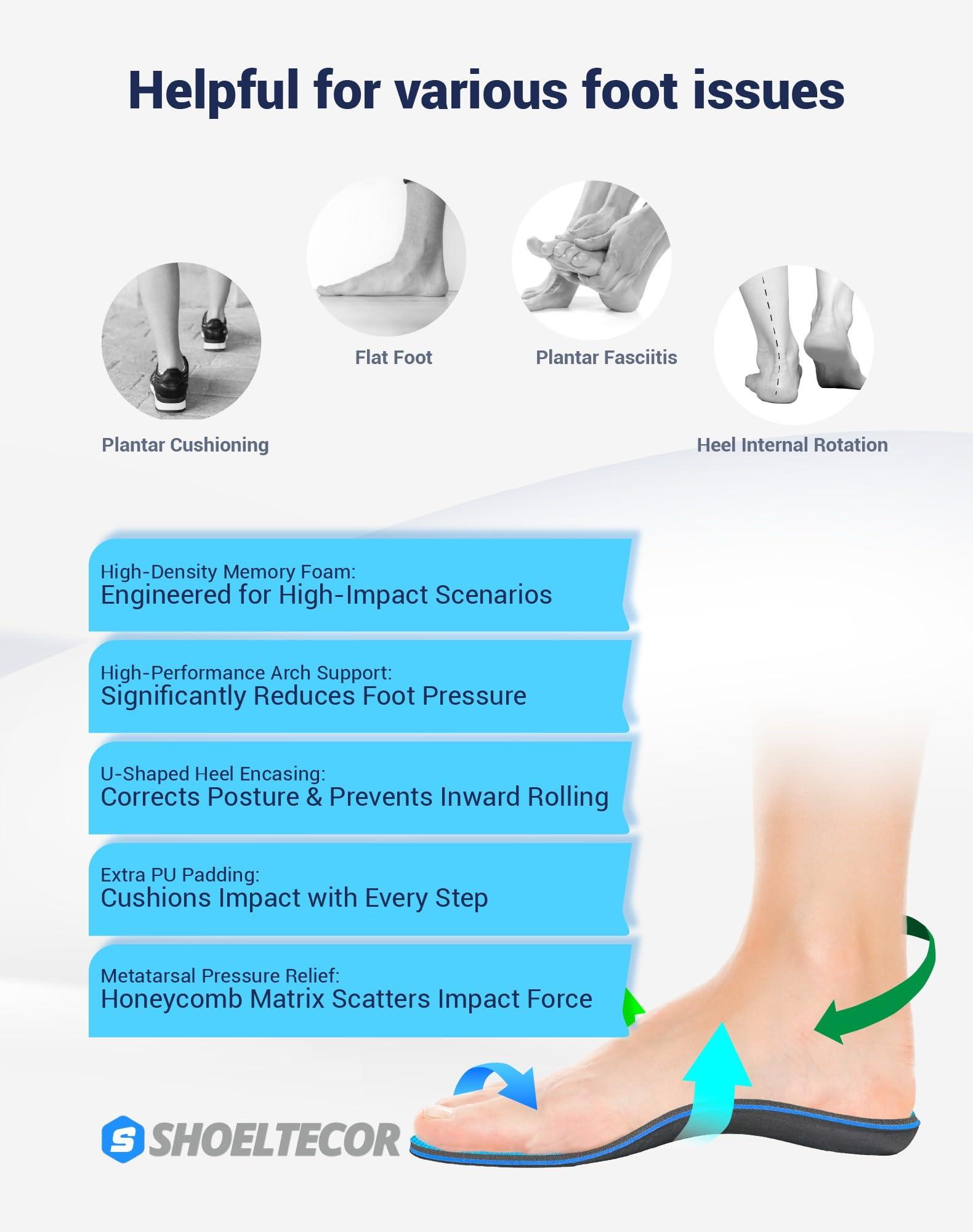 Shoeltecor Shoeltecor Insoles Relieve Plantar Fasciitis Overpronation Heel Pain,Correction of Flat feet and High Arch,Providing Excellent Shock Absorption and Cushioning,Bundle with Manual Foot Massagers