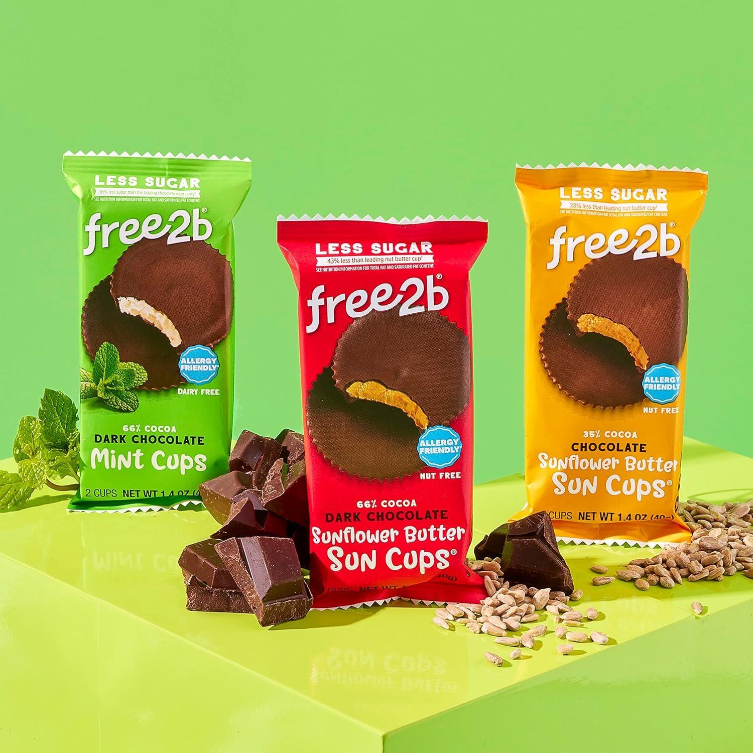 Free 2b Free 2b Sea Salt Caramel Mini Cups, Safe for School and Allergy Friendly - Gluten-Free, Dairy-Free, Nut-Free, and Soy-Free - Dark Chocolate, 3.5 oz Resealable Bag (Pack of 3)