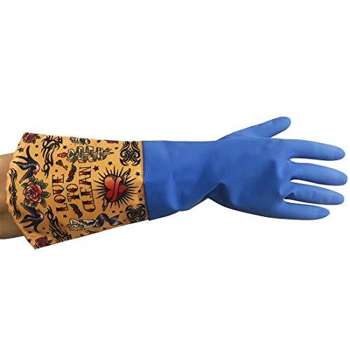 Diabolical Gifts Diabolical Gifts Glamorous Washing Up Gloves with Tattoo Sleeve, Blue, One Size