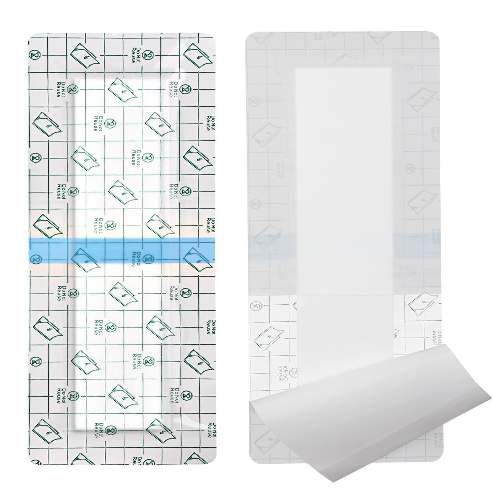 SinaiSea Large Waterproof Knee Replacement Surgery Adhesive Bandages Hip Surgery Shower Protector Cover Long Post Surgical Incision Wounds Island Dressing Bordered Gauze 4\"x12\" 25 Pack