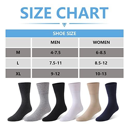 Forcool Forcool Diabetic Socks Wide, Men's Women's Loose Fit Non Binding Top Cushioned Edema Socks for Better Circulation Crew Dress Cotton Socks with Seamless Toe, 6 Pairs Beige Large