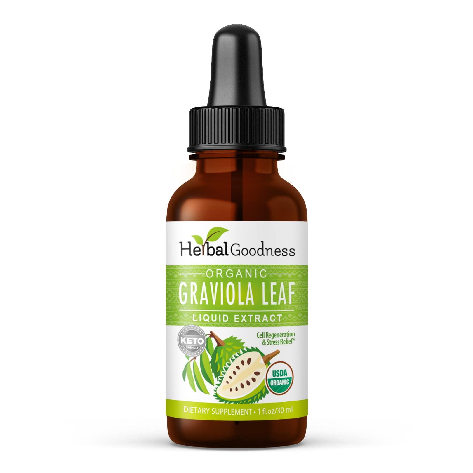 Herbal Graviola Herbal Goodness Graviola Soursop Leaf Extract | Organic Guanabana Leaves for Cell Support, Immune Boost, and Strong Cell Regeneration | Soursop Bitters USDA Organic Kosher - 1oz