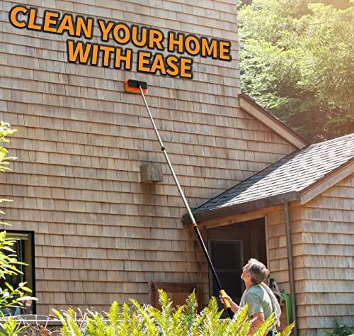 EXTEND-A-REACH 20 Foot Exterior House Cleaning Brush Set with 5-12 ft Extension Pole // Vinyl Siding Brushes with Telescopic Extendable Pole & Window Cleaning Squeegee Tool // The Ultimate Extension Scrub Brush Set