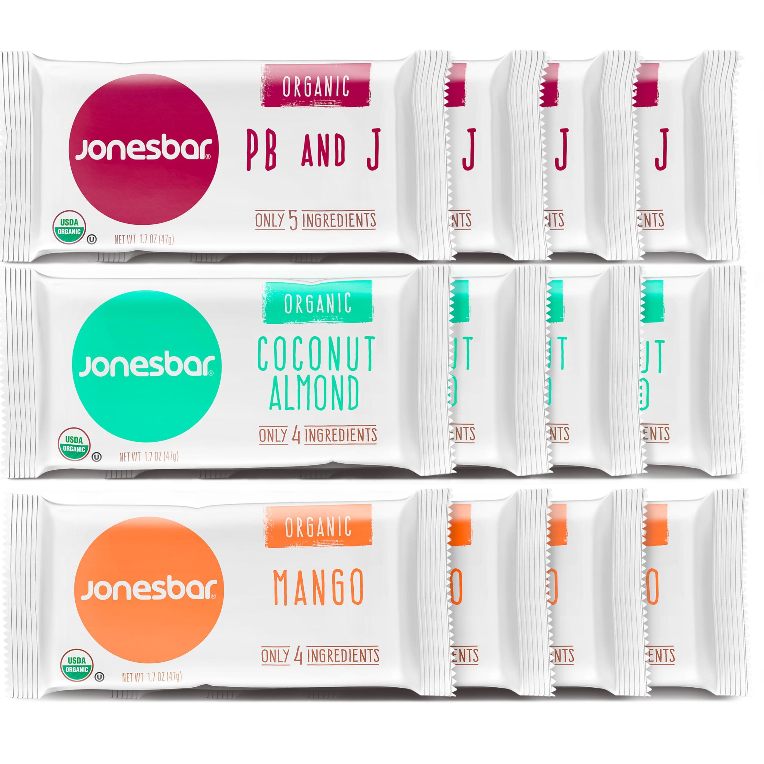 jonesbar JONESBAR Fruit Lovers (12 Count (Pack of 1)), USDA Organic Fruit & Nut Bar, Non-GMO, Kosher, Vegan, Gluten Free, Simple Snack Bar