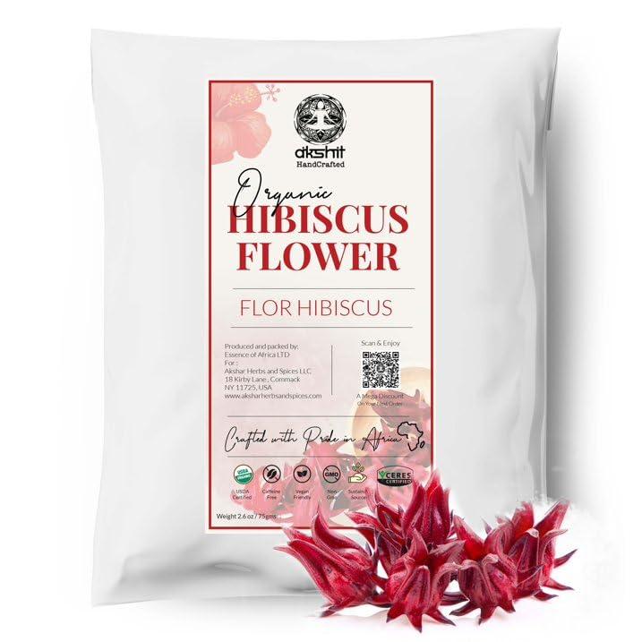Akshit Akshit Dried Hibiscus Flowers, 5.20z, Dried Flowers, Flor De Jamaica, Natural Hibiscus Flower Tea. Whole Hibiscus Flower. No Caffeine, Vegan.