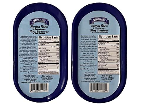 Krakus KRAKUS HERRING FILLETS in variety taste sauce: tomato, mustard, gourmet, pepper 7.05 oz (200g) x 4 pack. Variety taste: PRODUCT OF POLAND.