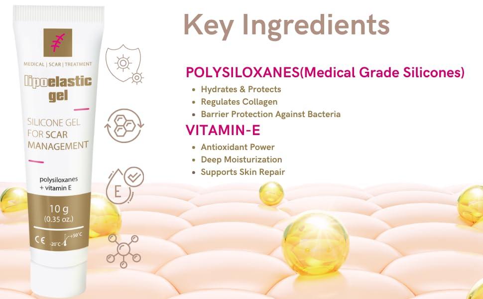 LIPOELASTIC LIPOELASTIC Silicone Scar Cream for Surgical Scars, Medical Grade Silicone Scar Gel with Vitamin E for C-Section, Burn, Stretch Marks, Wound, Old Scar, Acne Scar Treatment, Crema para Cicatrices