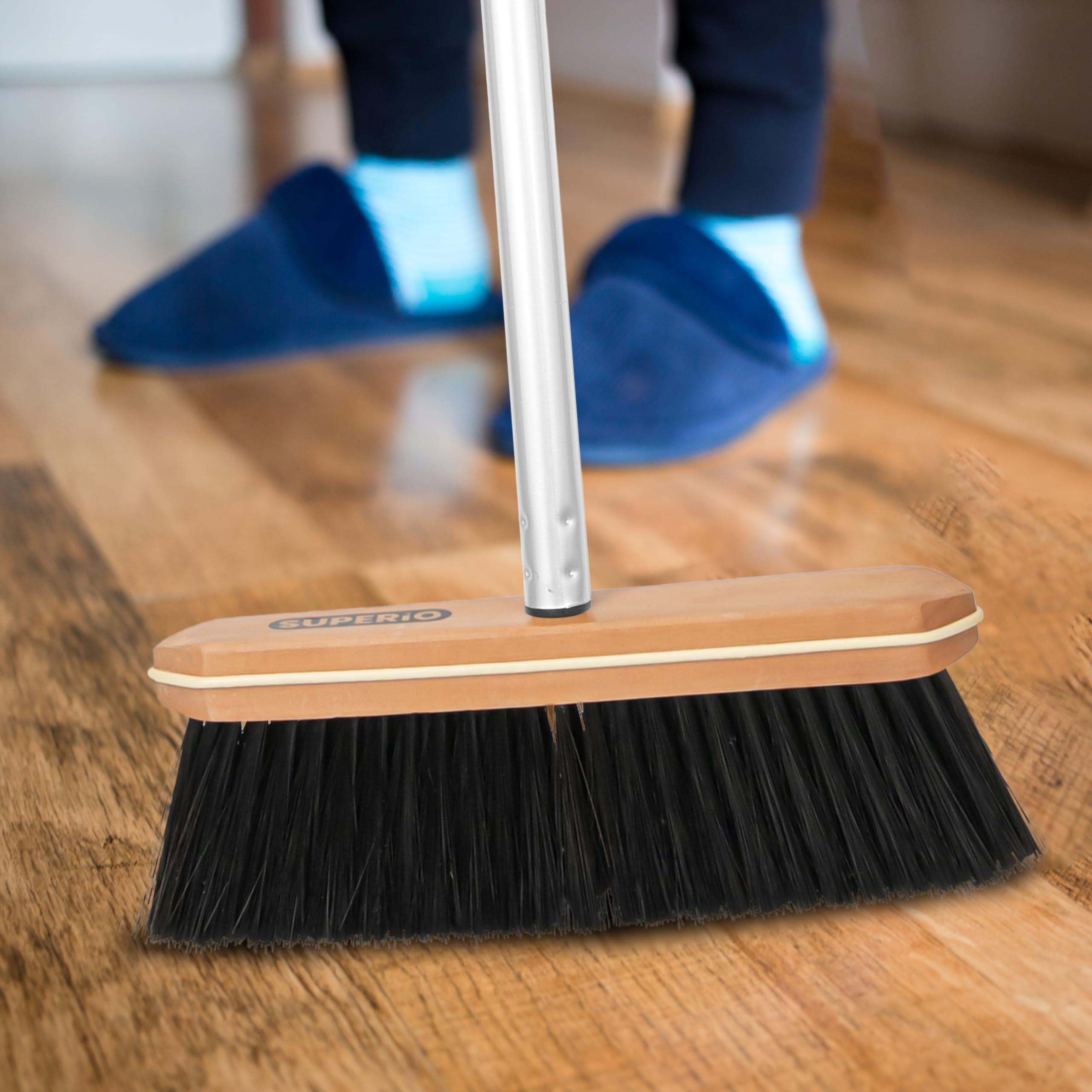 Superio Superio Kitchen Broom Premium Black Tampico Bristles, with Grey Metal 3-Part Handle, Heavy Duty Household Broom - Easy Swiping Dust and Wisp, Home, Kitchen Bedroom, Lobby, Floors and Corners