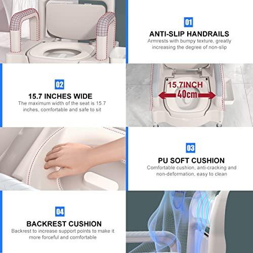 NDLBYR Bedside Commodes, 16" Toilet Chair Seat with Handles, Adjustable Mobile Portable Toilets, Anti-Slip and Anti-Rollover, Adult Potty Chair Load 660 Lb