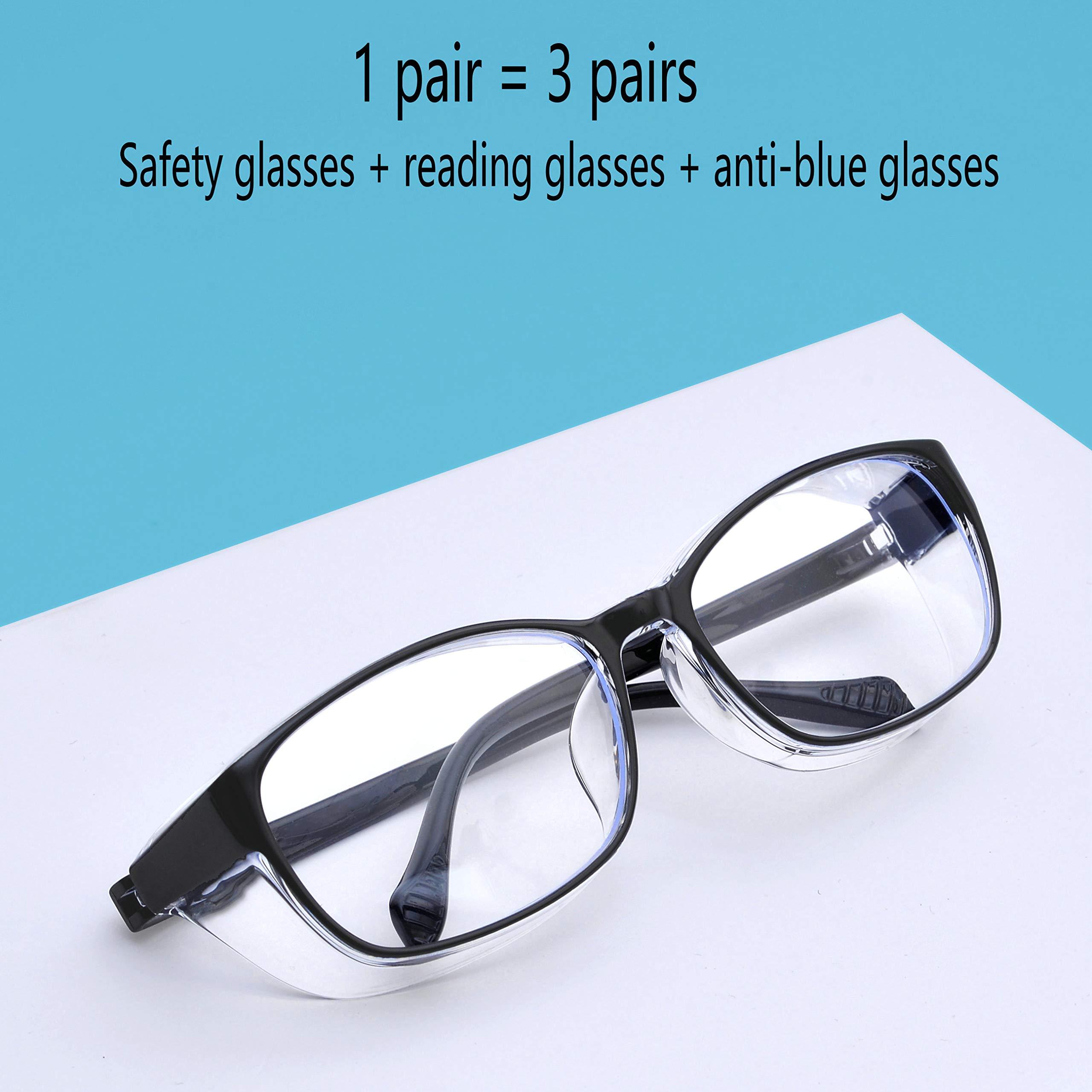 willochra Safety Glasses with Readers 0~+400 for women Men Safety Blue Light Reading Glasses Goggles Eye Protection clear lens (black, 4.0)