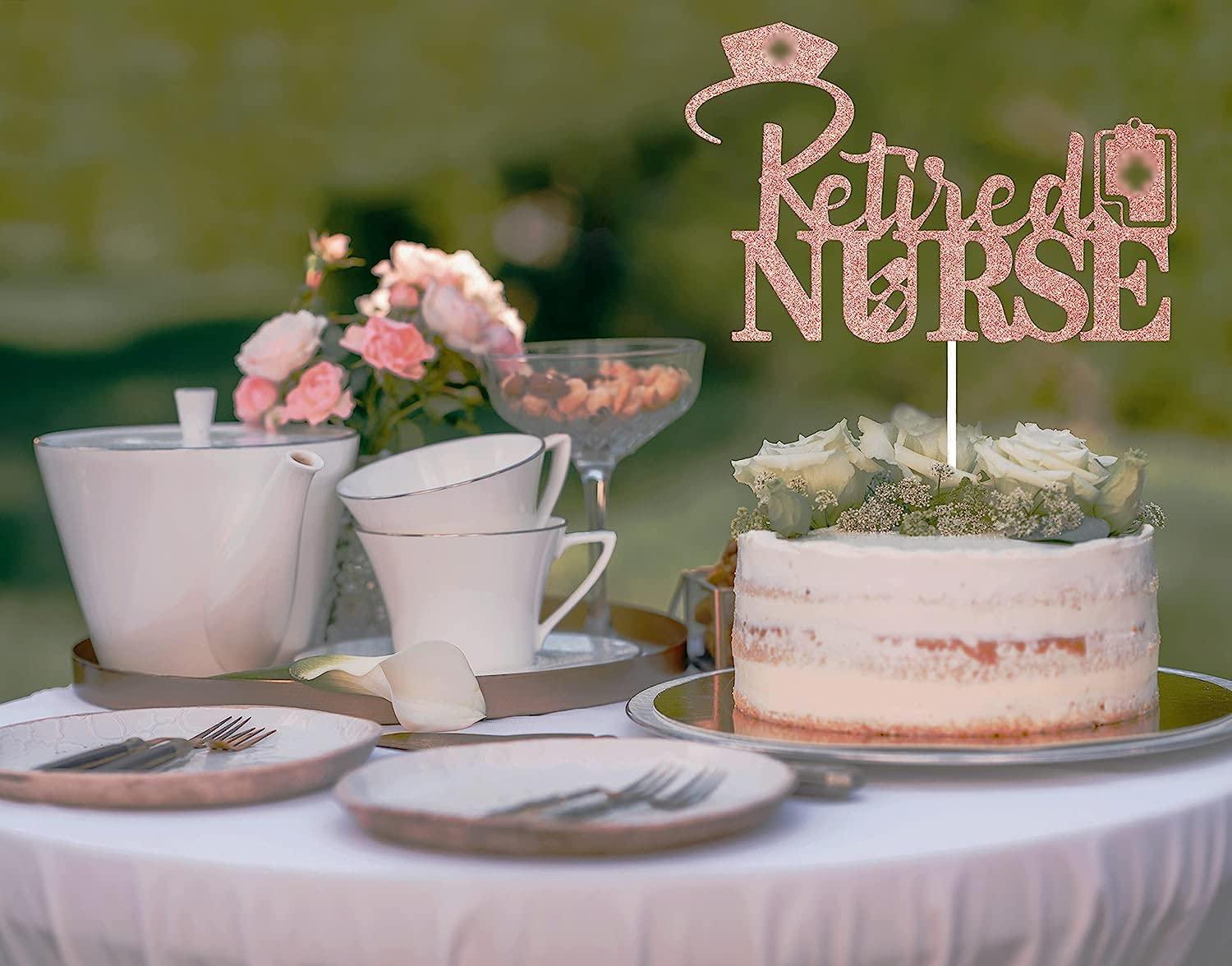 Four Ever Sweet Retired Nurse Cake Topper, Nurse Retirement Party Decor Sign, Going Away Cake Decorations for Coworkers, A Nursing Legend Retires Cake Topper Rose Gold