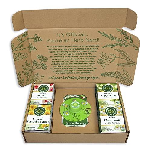 Traditional Medicinals Traditional Medicinals, Organic Variety Pack for Wellness in Four Soothing Flavors, Includes Peppermint, Chamomile, Hibiscus, Roasted Dandelion Root, Tea Buddy, 64 Tea Bags, (4 Pack)